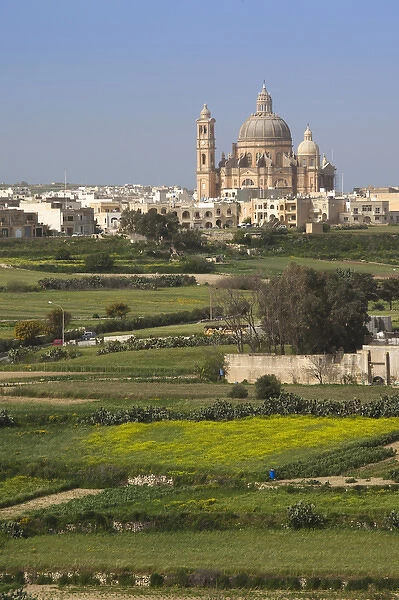 Malta, Gozo Island, Xewkija, elevated view of Rotunda Church