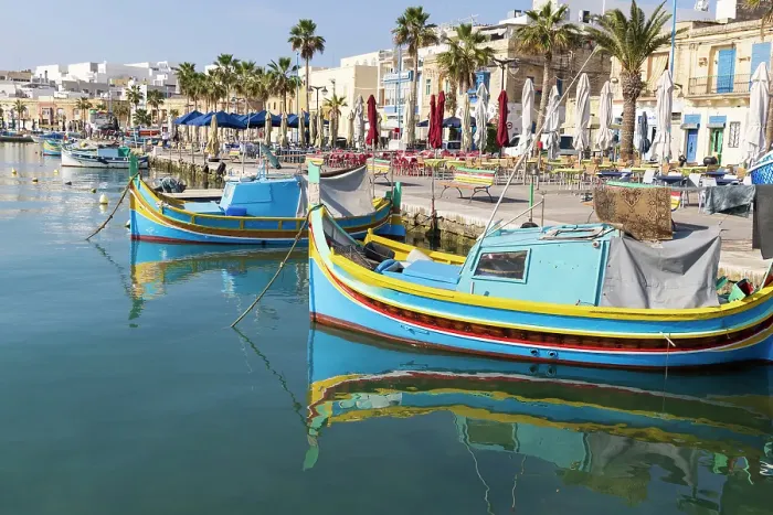 Framed Print : Malta, Marsaxlokk. Marsaxlokk harbor. Luzzijiet, plural of luzzu, colorful traditional Maltese fishing boats