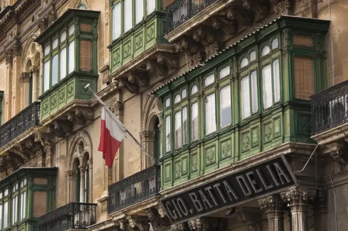 Framed Print : Malta, Valletta, building detail, Trip il-Repubblika street