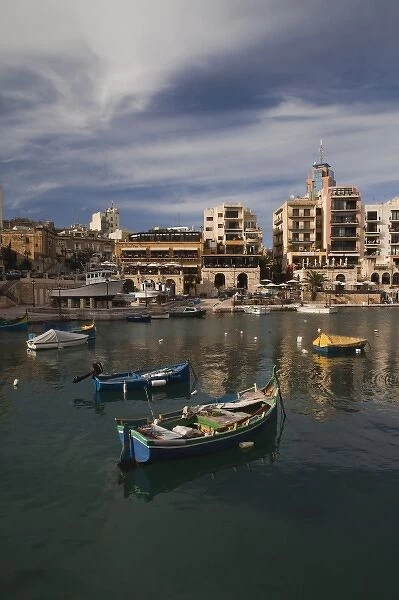 Malta, Valletta, St. Julians, cafes and buildings of the Spinola Bay area
