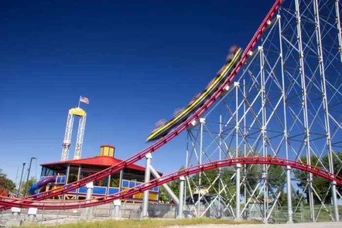 Framed Print : The Mamba roller coaster in motion at Worlds of Fun in Kansas City, Missouri Framed Print : The Mamba roller coaster in motion at Worlds of Fun in Kansas City, Missouri