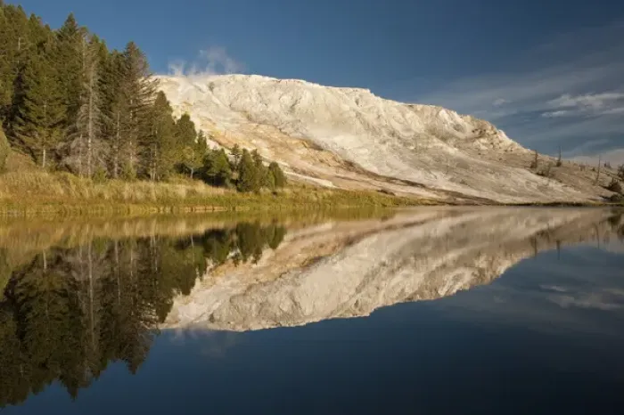 Framed Print : Mammoth Hot Springs, reflected in small pond, Yellowstone National Park, Montana Framed Print : Mammoth Hot Springs, reflected in small pond, Yellowstone National Park, Montana