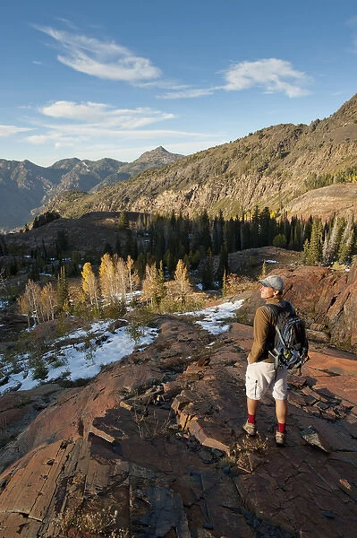 Man hiking above Lake Lillian and Florence, Uintah-Wasatch -Cache National Forest