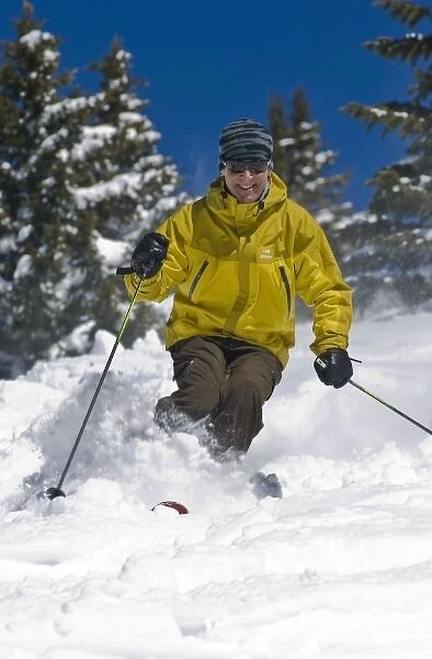 Man skiing, Santa Fe Ski Area, New Mexico, USA. (MR)