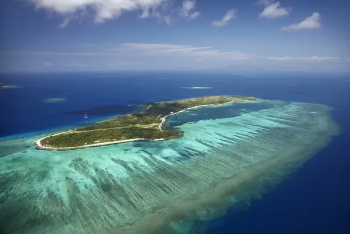 Framed Print : Mana Island and coral reef, Mamanuca Islands, Fiji, South Pacific - aerial Framed Print : Mana Island and coral reef, Mamanuca Islands, Fiji, South Pacific - aerial