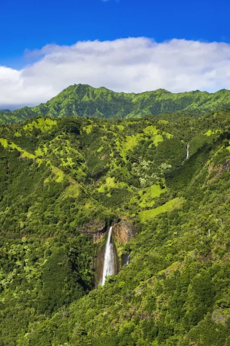 Framed Print : Manawaiopuna Falls (aerial) also known as Jurassic Park Falls, Hanapepe Valley, Kauai, Hawaii, USA