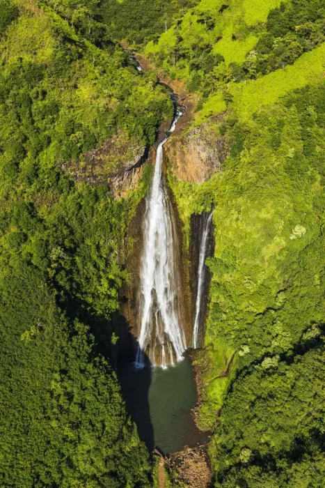 Framed Print : Manawaiopuna Falls (aerial) also known as Jurassic Park Falls, Hanapepe Valley, Kauai, Hawaii, USA