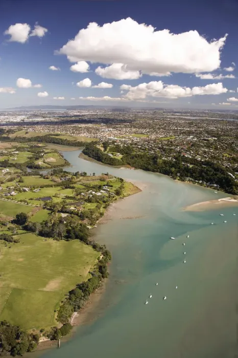 Framed Print : Mangemangeroa Creek, Auckland, North Island, New Zealand - Aerial Framed Print : Mangemangeroa Creek, Auckland, North Island, New Zealand - Aerial