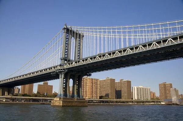 The Manhattan Bridge spanning the East River in New York City, New York, USA