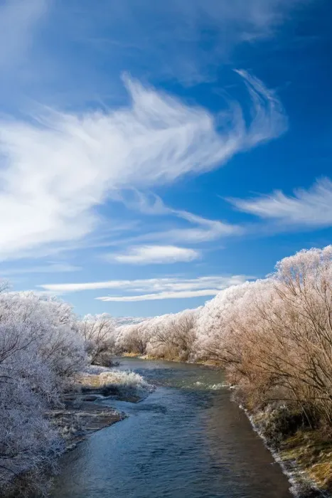 Framed Print : Manuherikia River and Hoar Frost, Ophir, Central Otago, South Island, New Zealand
