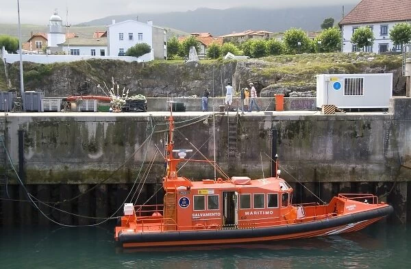 Maritime rescue vessel in the harbor at Llanes, Spain