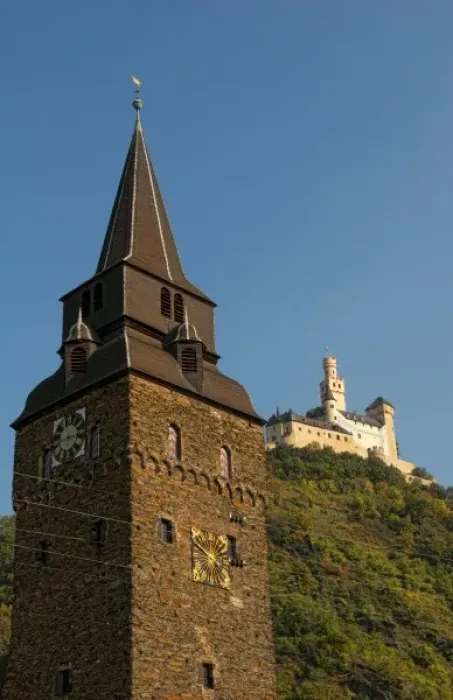 Framed Print : Marksburg Castle on hill outside Braubach, Germany, a village on Rhine River