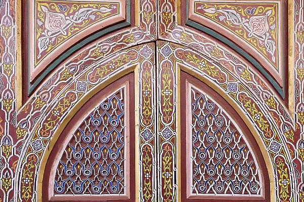 Marrakech, Morocco. Beautiful painted old door in Moorish motif