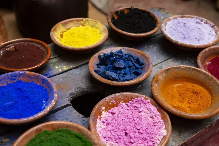 Framed Print : Marrakech, Morocco. Terra cotta bowls of colored pigment Framed Print : Marrakech, Morocco. Terra cotta bowls of colored pigment