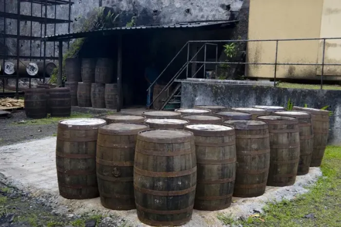 Framed Print : MARTINIQUE. French Antilles. West Indies. J. M. Distillery in Macouba. Oak barrels