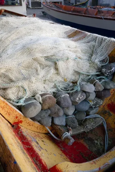 Framed Print : MARTINIQUE. French Antilles. West Indies. Detail of fishing boat with nets with stone Framed Print : MARTINIQUE. French Antilles. West Indies. Detail of fishing boat with nets with stone