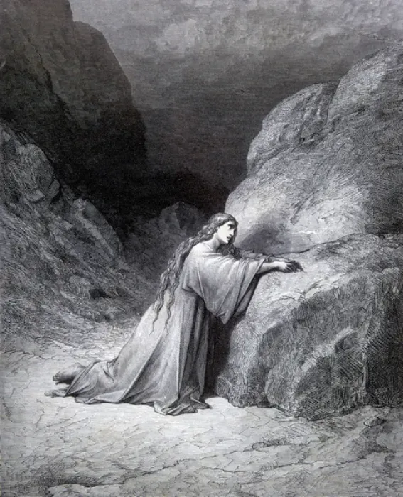 Framed Print : Mary Magdalene repentant, Bible engraving by Gustav Dore, 19th cent Framed Print : Mary Magdalene repentant, Bible engraving by Gustav Dore, 19th cent