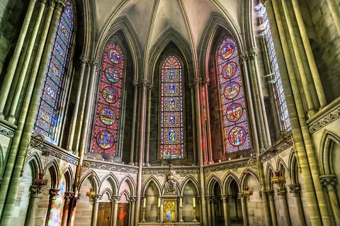 Framed Print : Mary stained glass reflection, Bayeux Cathedral, Bayeux, Normandy, France. Catholic church consecrated by King William the Conqueror in 1077 Framed Print : Mary stained glass reflection, Bayeux Cathedral, Bayeux, Normandy, France. Catholic church consecrated by King William the Conqueror in 1077