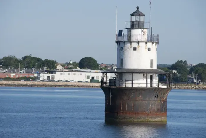 Framed Print : Massachusetts, New Bedford. Butler Flats Light, spark plug style lighthouse at New