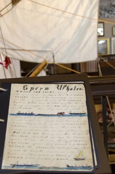 Framed Print : Massachusetts, New Bedford. New Bedford Whaling Museum, whaling log book in front