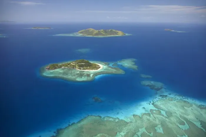 Framed Print : Matamanoa Island and coral reef, Mamanuca Islands, Fiji, South Pacific - aerial Framed Print : Matamanoa Island and coral reef, Mamanuca Islands, Fiji, South Pacific - aerial