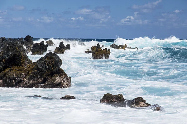 Maui, Hawaii. Waves crashing in on the Ke anae Peninsula