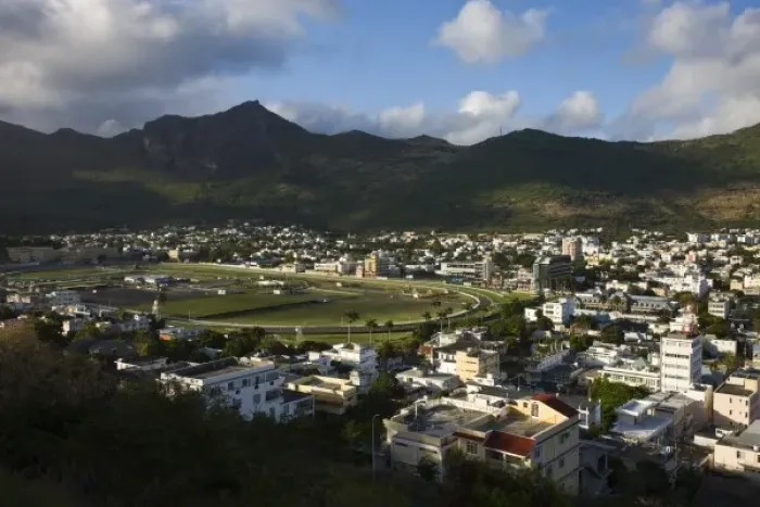 Framed Print : Mauritius, Port Louis, Champ de Mars Racecourse from Fort Adelaide, morning