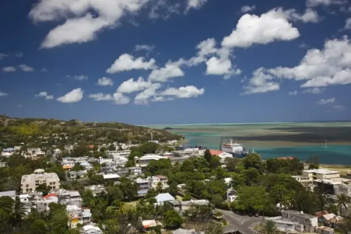 Framed Print : Mauritius, Rodrigues Island, Port Mathurin, view of town and port from Mont Charlot
