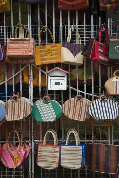 Framed Print : Mauritius, Southern Mauritius, Mahebourg, town market, Mauritian bags Framed Print : Mauritius, Southern Mauritius, Mahebourg, town market, Mauritian bags