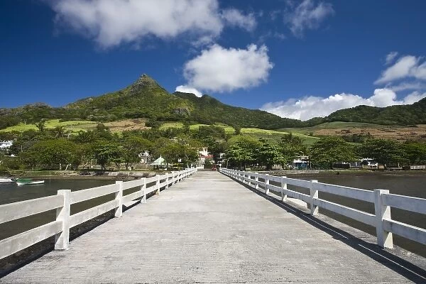 Mauritius, Southern Mauritius, Vieux Grand Port, town pier and Lion Mountain