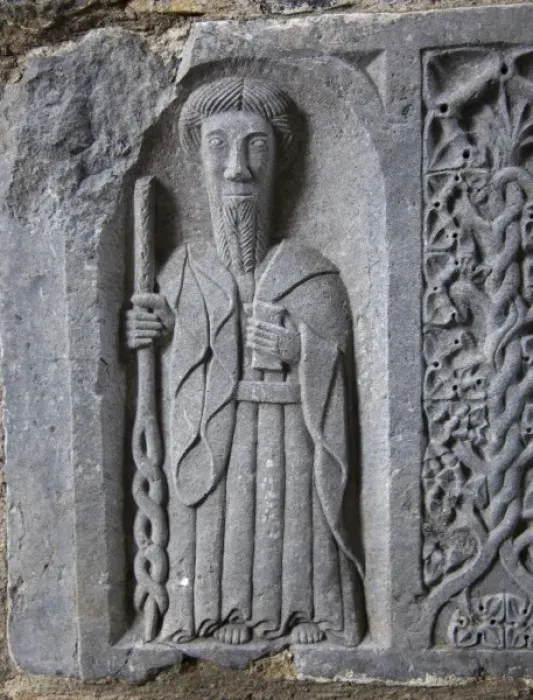 Framed Print : Medieval stone carving of a Saint at Jerpoint Abbey in Kilkenny Ireland