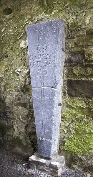 Medieval stone crarved headstone at Jerpoint Abbey in Kilkenny, Ireland