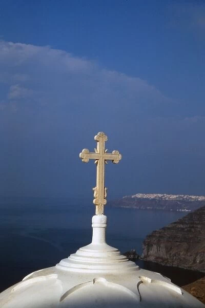 Mediterranean, Aegean, Greece, Greek Islands, Santorini, Thira. Scenic view of this
