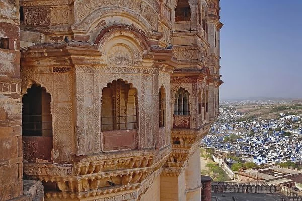Mehrangarh Fort towering above Jodhpur, The Blue City, India