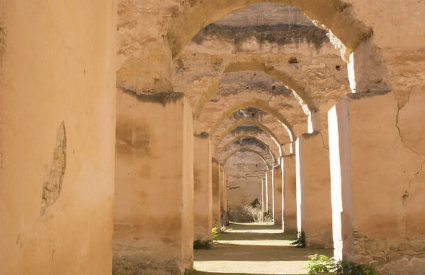 Meknes Morocco columns of Hri Souani former horse stalls in 17th century in downtown