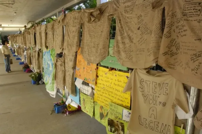 Framed Print : Mementos to Steve Irwin at Australia Zoo. Queensland. AUSTRALIA. These photos were Framed Print : Mementos to Steve Irwin at Australia Zoo. Queensland. AUSTRALIA. These photos were