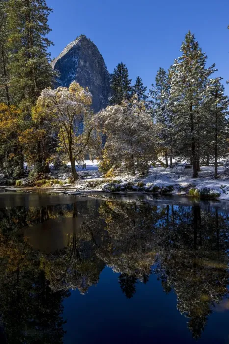 Framed Print : Merced River. Autumn first snow in Yosemite National Park, California, USA Framed Print : Merced River. Autumn first snow in Yosemite National Park, California, USA