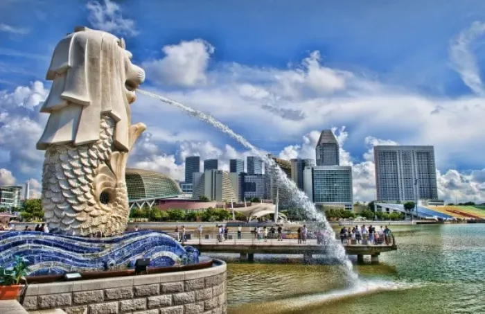 Framed Print : Merlion, symbol of Singapore, and downtown skyline in Fullerton area of Clarke Quay Framed Print : Merlion, symbol of Singapore, and downtown skyline in Fullerton area of Clarke Quay