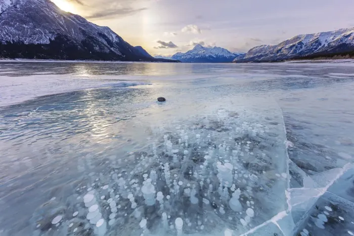 Framed Print : Methane ice bubbles under clear ice on Abraham Lake near Nordegg, Alberta, Canada Framed Print : Methane ice bubbles under clear ice on Abraham Lake near Nordegg, Alberta, Canada