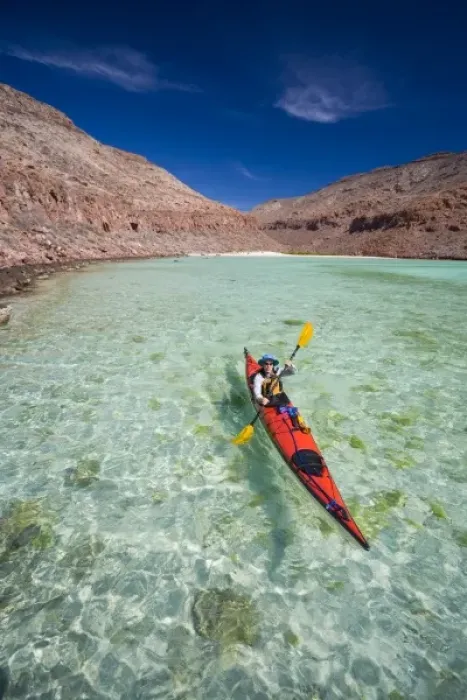 Framed Print : Mexico, Baja, Sea of Cortez. Sea kayaker paddles a bay on Espiritu Santo. (MR) Framed Print : Mexico, Baja, Sea of Cortez. Sea kayaker paddles a bay on Espiritu Santo. (MR)