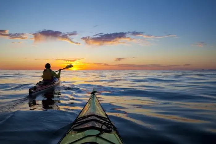 Framed Print : Mexico, Baja, Sea of Cortez. Sea Kayaker and sunrise. (MR)