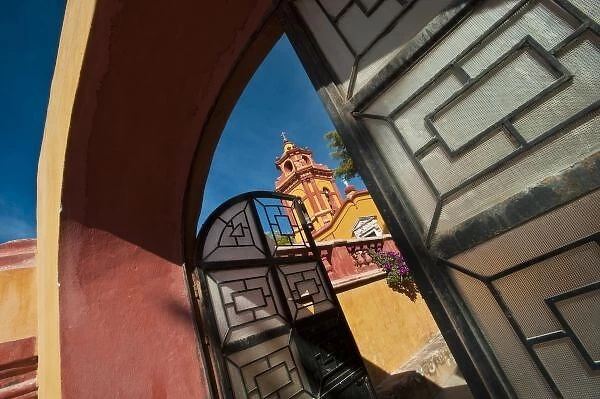 Mexico, Bernal. Gated entrance of Iglesia de San Sebastian Church