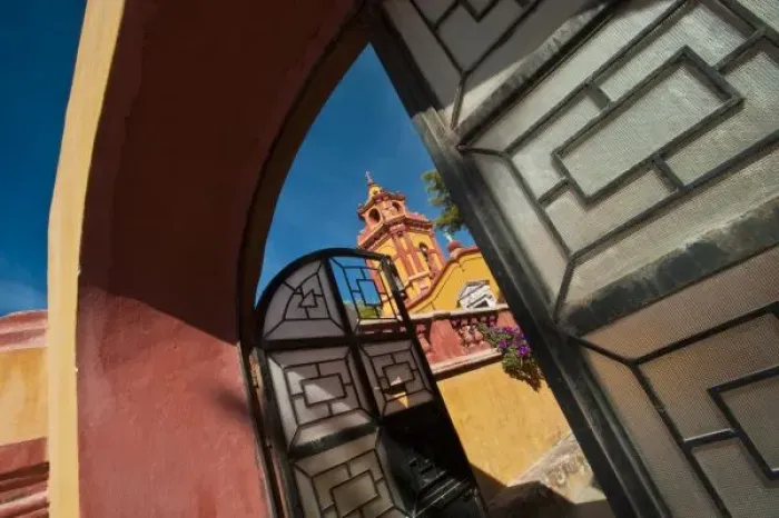 Framed Print : Mexico, Bernal. Gated entrance of Iglesia de San Sebastian Church