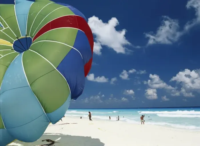 Framed Print : 06. Mexico, Cancun, Parachute on beach