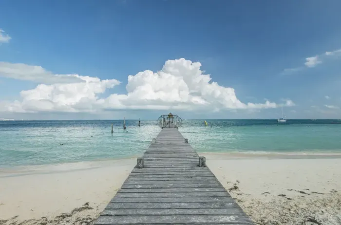 Framed Print : Mexico, Cancun. Pier in the Ocean