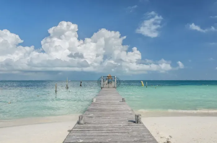 Framed Print : Mexico, Cancun. Wooden Pier in the Ocean
