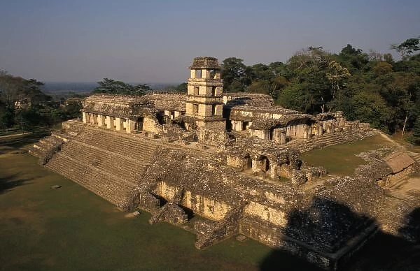 Mexico, Chiapas province, Palenque, The Palace at sunset