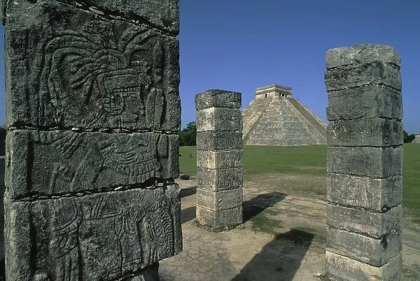 Mexico, Chichen Itza, Castillo from Temple of the Warriors