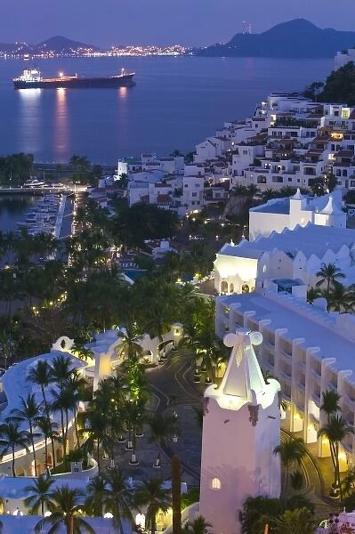 Mexico, Colima, Manzanillo. Brisas Las Hadas Resort and Manzanillo Bay  /  Evening