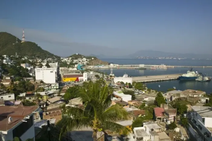 Framed Print : Mexico, Colima, Manzanillo. Manzanillo Town View  /  Daytime